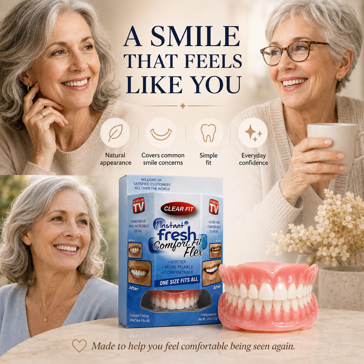 Comfort‑Fit Flexible Cosmetic Teeth for Senior Women